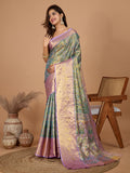 Vedant Vastram Soft Litchi Silk Kanjeevaram Silk Jacquard Saree - Rama | Grocsy