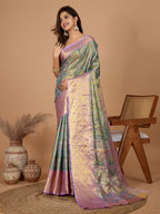 Vedant Vastram Soft Litchi Silk Kanjeevaram Silk Jacquard Saree - Rama | Grocsy