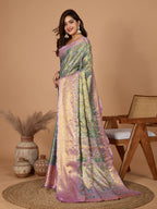 Vedant Vastram Soft Litchi Silk Kanjeevaram Silk Jacquard Saree - Rama | Grocsy