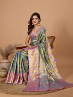 Vedant Vastram Soft Litchi Silk Kanjeevaram Silk Jacquard Saree - Rama | Grocsy