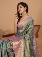 Vedant Vastram Soft Litchi Silk Kanjeevaram Silk Jacquard Saree - Rama | Grocsy