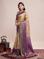 Vedant Vastram Soft Litchi Silk Kanjeevaram Silk Saree - Cream | Grocsy