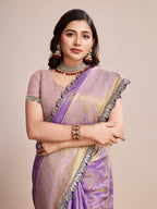 Vedant Vastram Soft Litchi Silk Kanjeevaram Silk Saree - Lavender | Grocsy