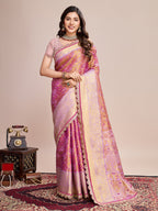 Vedant Vastram Soft Litchi Silk Kanjeevaram Silk Saree - Pink | Grocsy