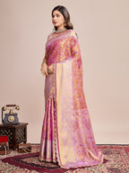 Vedant Vastram Soft Litchi Silk Kanjeevaram Silk Saree - Pink | Grocsy
