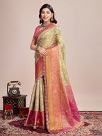 Vedant Vastram Soft Litchi Silk Kanjeevaram Silk Saree - Pista | Grocsy