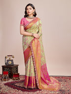 Vedant Vastram Soft Litchi Silk Kanjeevaram Silk Saree - Pista | Grocsy