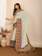 Vedant Vastram Maslin Cotton Digital Printed & Embroidered Work Saree - Beige | Grocsy