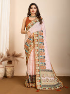 Vedant Vastram Maslin Cotton Digital Printed & Embroidered Work Saree - Orange | Grocsy