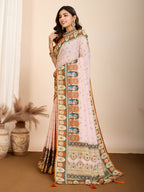 Vedant Vastram Maslin Cotton Digital Printed & Embroidered Work Saree - Orange | Grocsy
