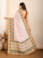 Vedant Vastram Maslin Cotton Digital Printed & Embroidered Work Saree - Orange | Grocsy