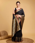 Vedant Vastram Soft Litchi Silk Banarasi Silk Saree - Black | Grocsy