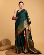 Vedant Vastram Soft Litchi Silk Banarasi Silk Saree - Green | Grocsy