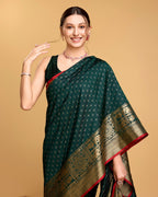 Vedant Vastram Soft Litchi Silk Banarasi Silk Saree - Green | Grocsy