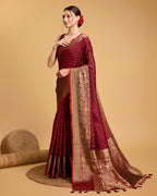 Vedant Vastram Soft Litchi Silk Banarasi Silk Saree - Maroon | Grocsy