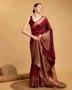 Vedant Vastram Soft Litchi Silk Banarasi Silk Saree - Maroon | Grocsy