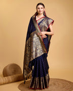 Vedant Vastram Soft Litchi Silk Banarasi Silk Saree - Navy | Grocsy