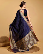 Vedant Vastram Soft Litchi Silk Banarasi Silk Saree - Navy | Grocsy