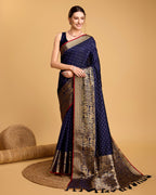 Vedant Vastram Soft Litchi Silk Banarasi Silk Saree - Navy | Grocsy