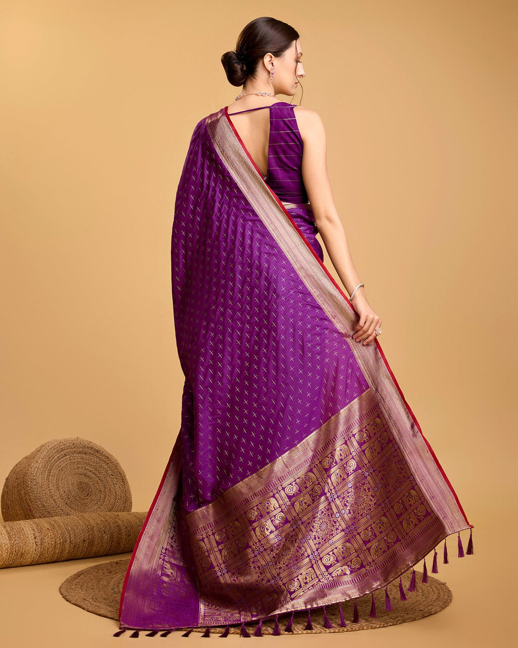Vedant Vastram Soft Litchi Silk Banarasi Silk Saree - Purple | Grocsy