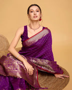 Vedant Vastram Soft Litchi Silk Banarasi Silk Saree - Purple | Grocsy