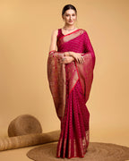Vedant Vastram Soft Litchi Silk Banarasi Silk Saree - Rani | Grocsy