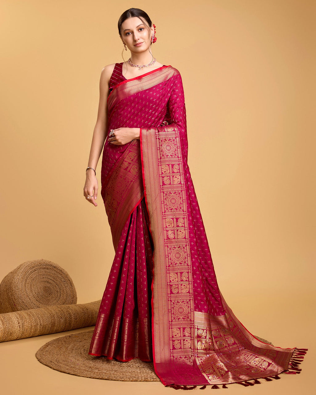 Vedant Vastram Soft Litchi Silk Banarasi Silk Saree - Rani | Grocsy