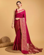 Vedant Vastram Soft Litchi Silk Banarasi Silk Saree - Rani | Grocsy