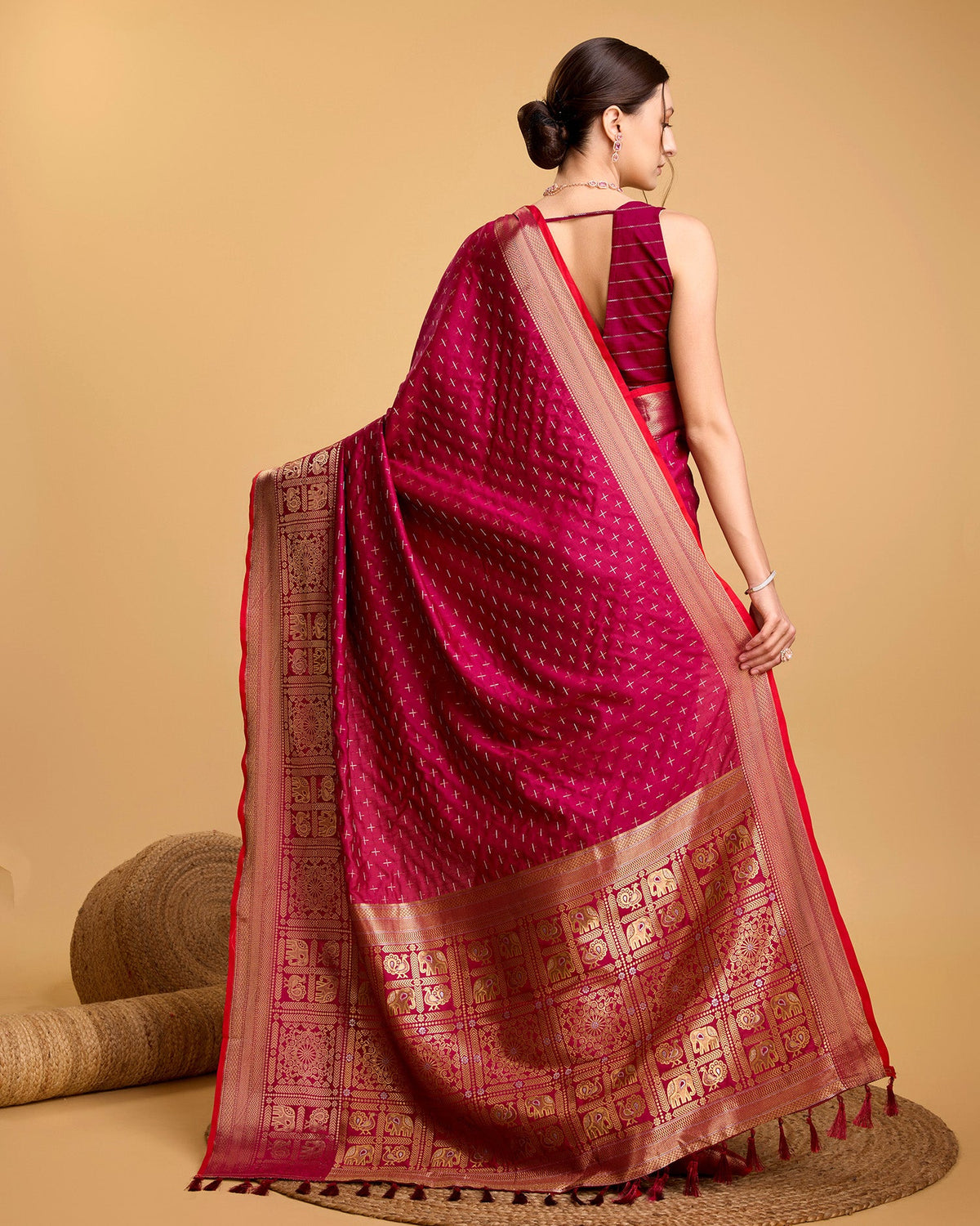 Vedant Vastram Soft Litchi Silk Banarasi Silk Saree - Rani | Grocsy