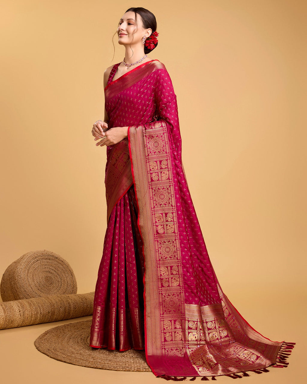 Vedant Vastram Soft Litchi Silk Banarasi Silk Saree - Rani | Grocsy