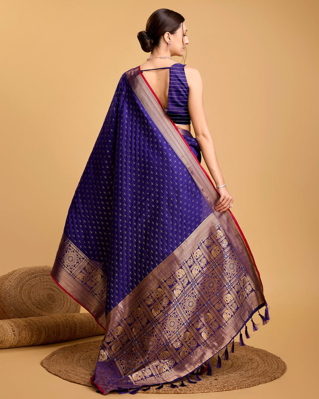 Vedant Vastram Soft Litchi Silk Banarasi Silk Saree - Violate | Grocsy
