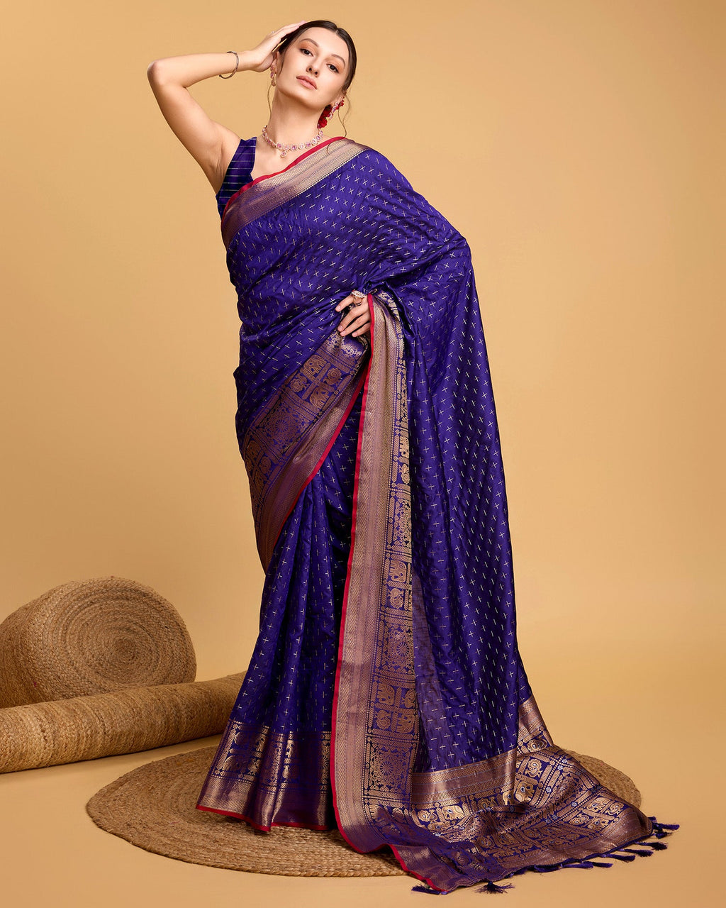 Vedant Vastram Soft Litchi Silk Banarasi Silk Saree - Violate | Grocsy
