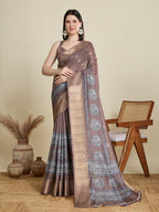 Vedant Vastram Cotton Silk Fancy Jacquard Bollywood Saree - Brown | Grocsy