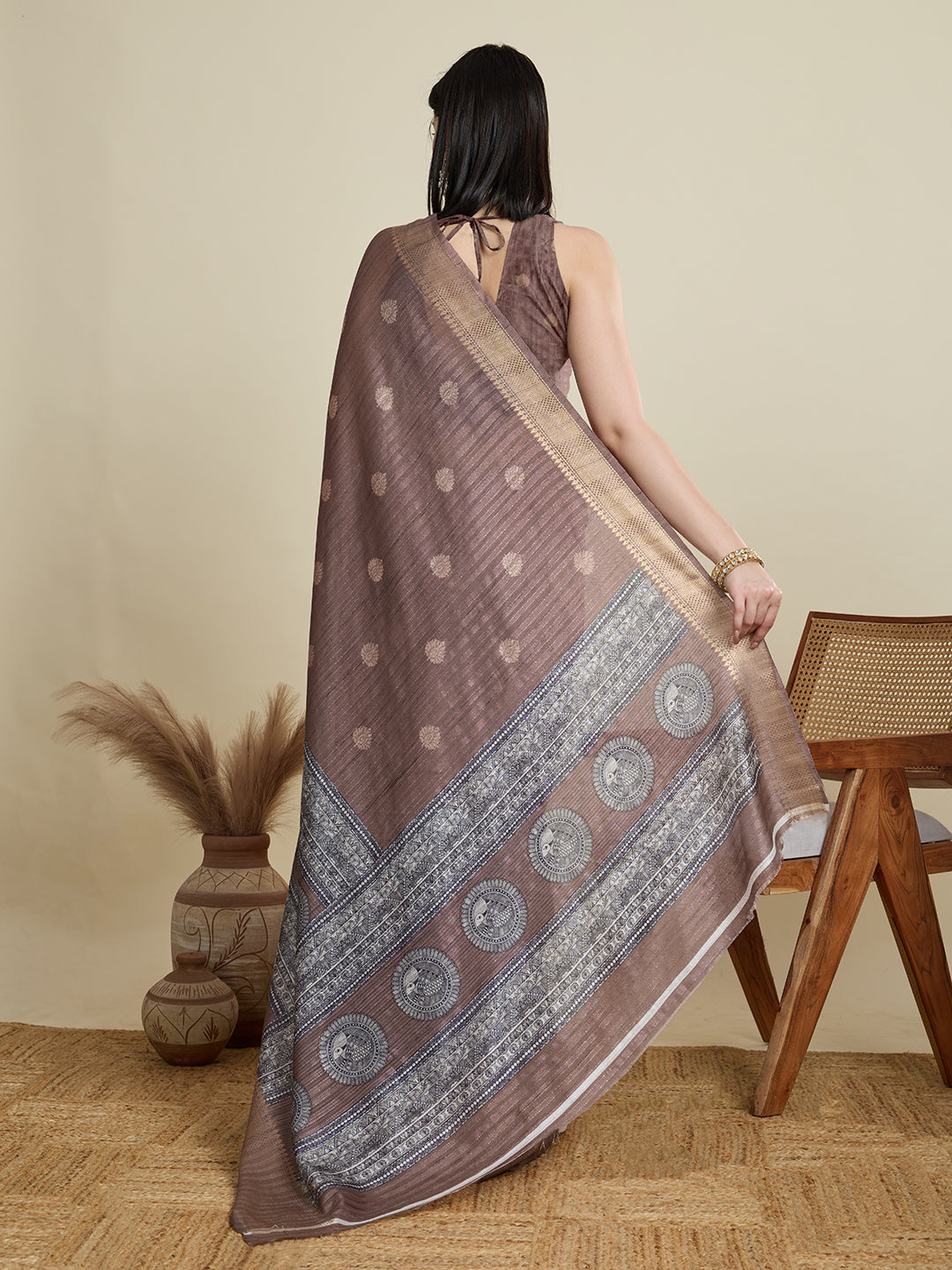 Vedant Vastram Cotton Silk Fancy Jacquard Bollywood Saree - Brown | Grocsy