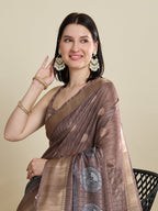 Vedant Vastram Cotton Silk Fancy Jacquard Bollywood Saree - Brown | Grocsy