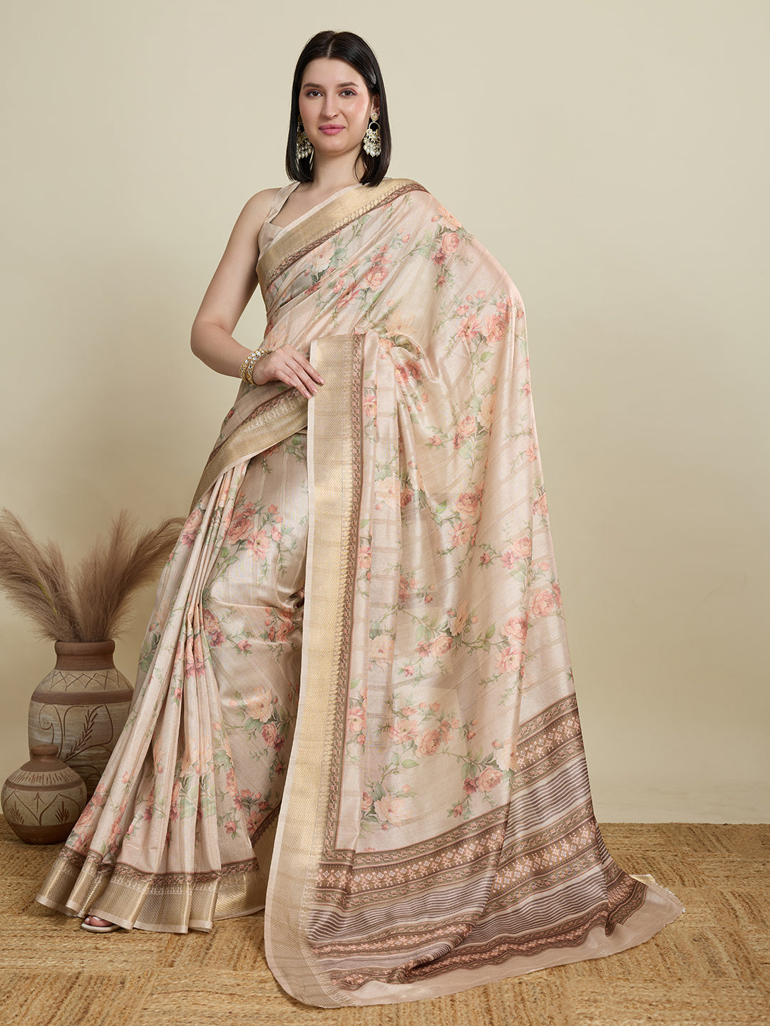 Vedant Vastram Cotton Silk Fancy Jacquard Bollywood Saree - Cream | Grocsy