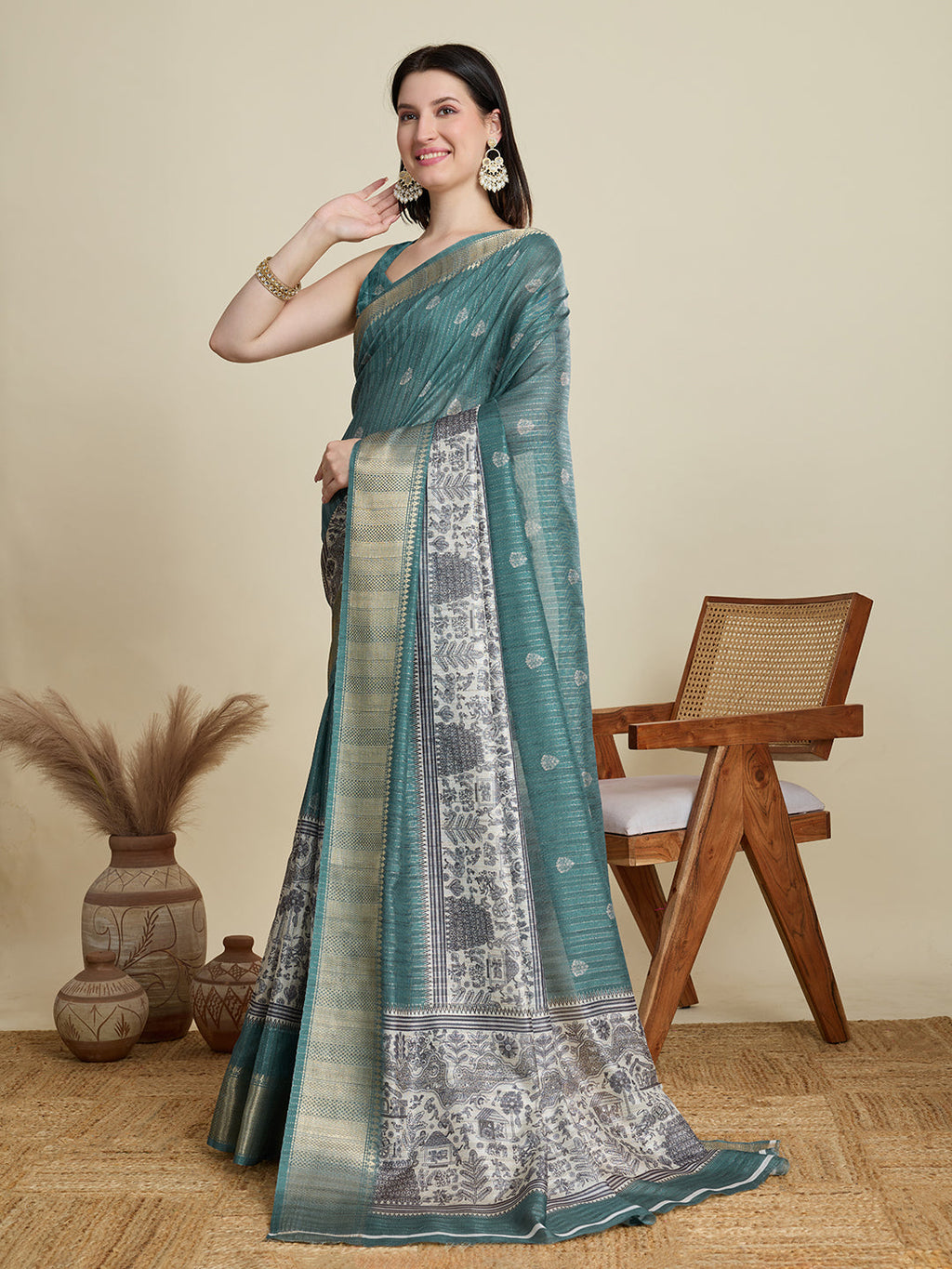 Vedant Vastram Cotton Silk Fancy Jacquard Bollywood Saree - Green | Grocsy