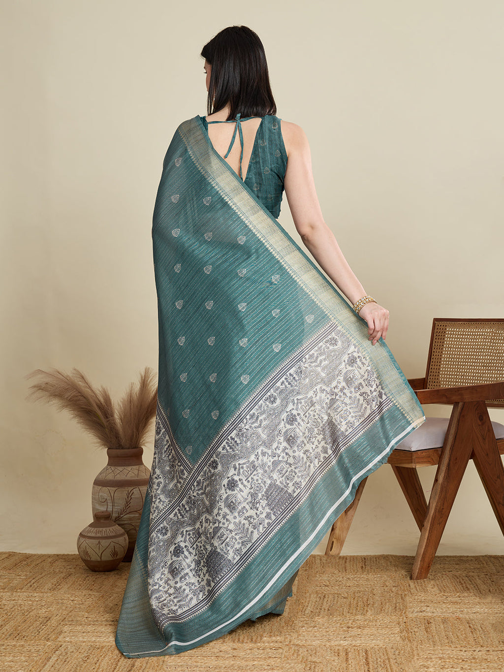 Vedant Vastram Cotton Silk Fancy Jacquard Bollywood Saree - Green | Grocsy