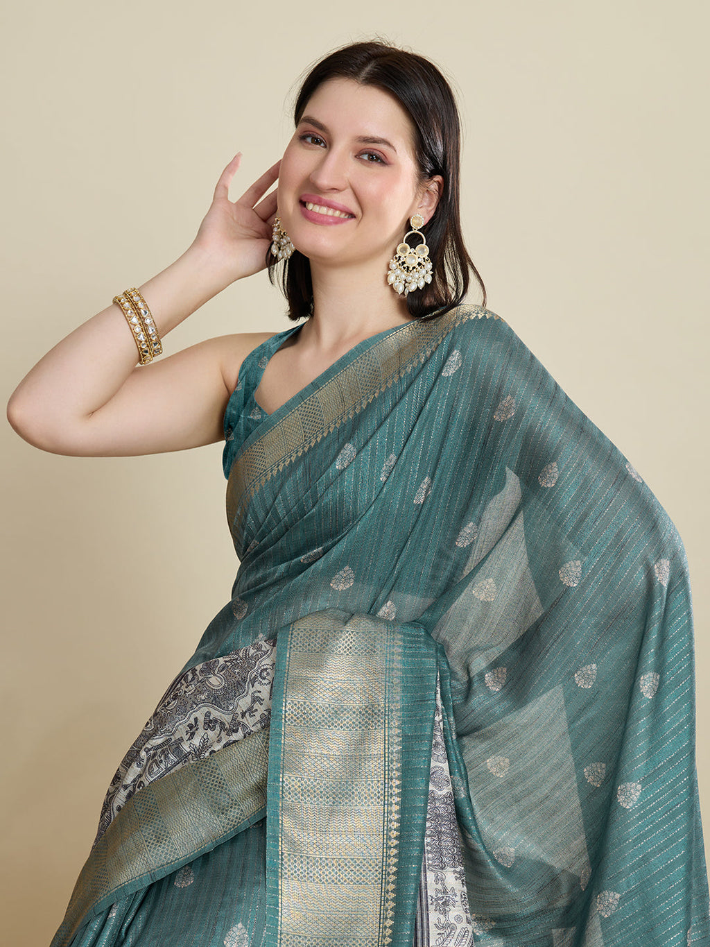 Vedant Vastram Cotton Silk Fancy Jacquard Bollywood Saree - Green | Grocsy