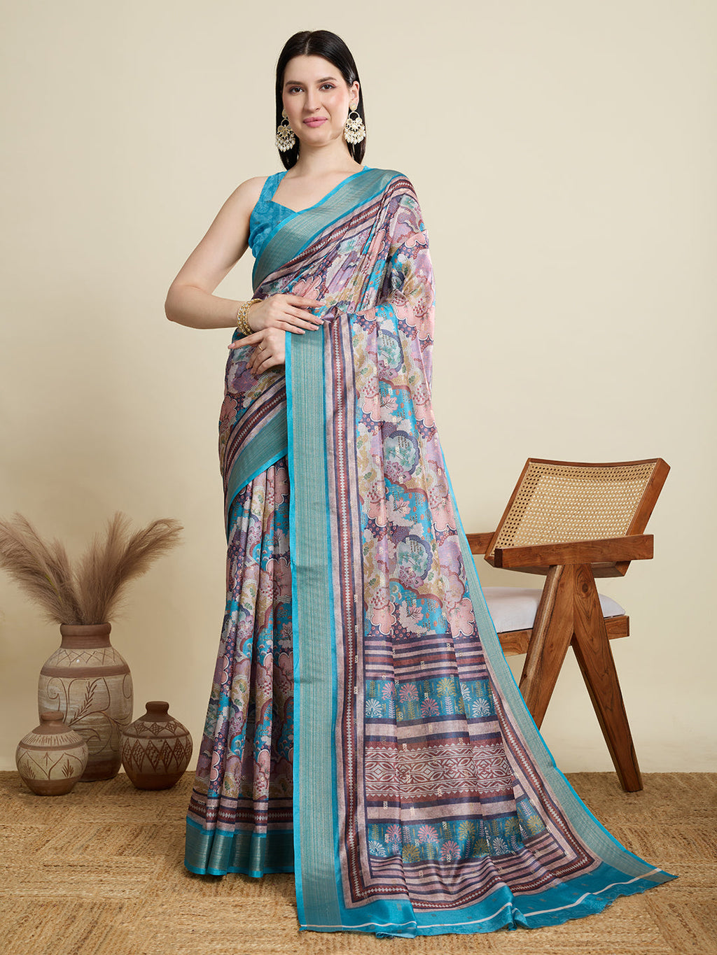 Vedant Vastram Cotton Silk Fancy Jacquard Bollywood Saree - Rama | Grocsy