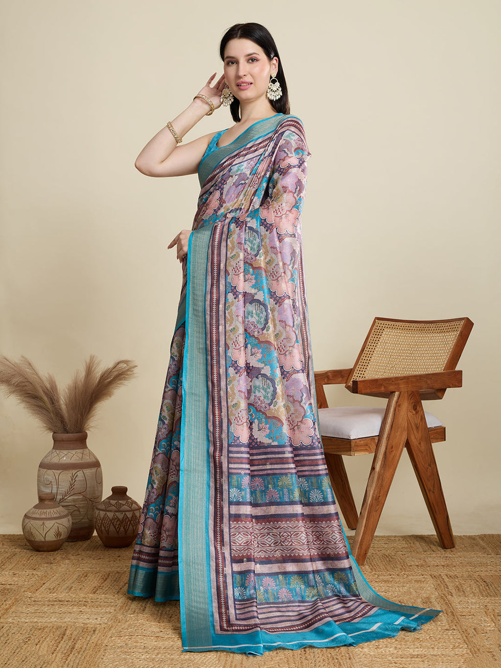 Vedant Vastram Cotton Silk Fancy Jacquard Bollywood Saree - Rama | Grocsy