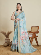 Vedant Vastram Cotton Silk Fancy Jacquard Bollywood Saree - Skyblue | Grocsy