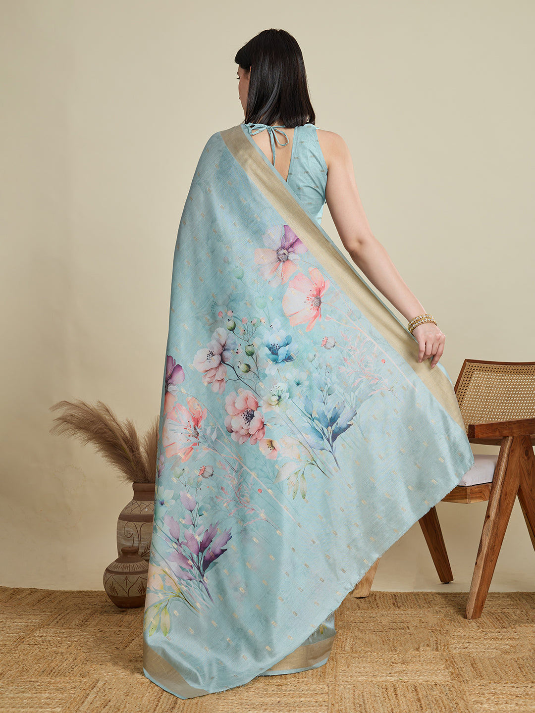 Vedant Vastram Cotton Silk Fancy Jacquard Bollywood Saree - Skyblue | Grocsy