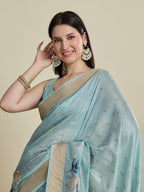 Vedant Vastram Cotton Silk Fancy Jacquard Bollywood Saree - Skyblue | Grocsy