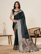 Vedant Vastram Soft Litchi Silk Banarasi Silk Jacquard Saree - Green | Grocsy
