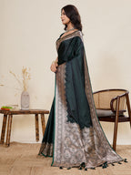 Vedant Vastram Soft Litchi Silk Banarasi Silk Jacquard Saree - Green | Grocsy