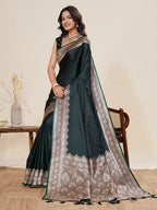 Vedant Vastram Soft Litchi Silk Banarasi Silk Jacquard Saree - Green | Grocsy