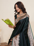 Vedant Vastram Soft Litchi Silk Banarasi Silk Jacquard Saree - Green | Grocsy