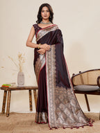 Vedant Vastram Soft Litchi Silk Banarasi Silk Jacquard Saree - Maroon | Grocsy