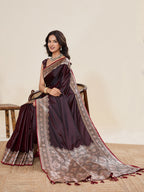 Vedant Vastram Soft Litchi Silk Banarasi Silk Jacquard Saree - Maroon | Grocsy